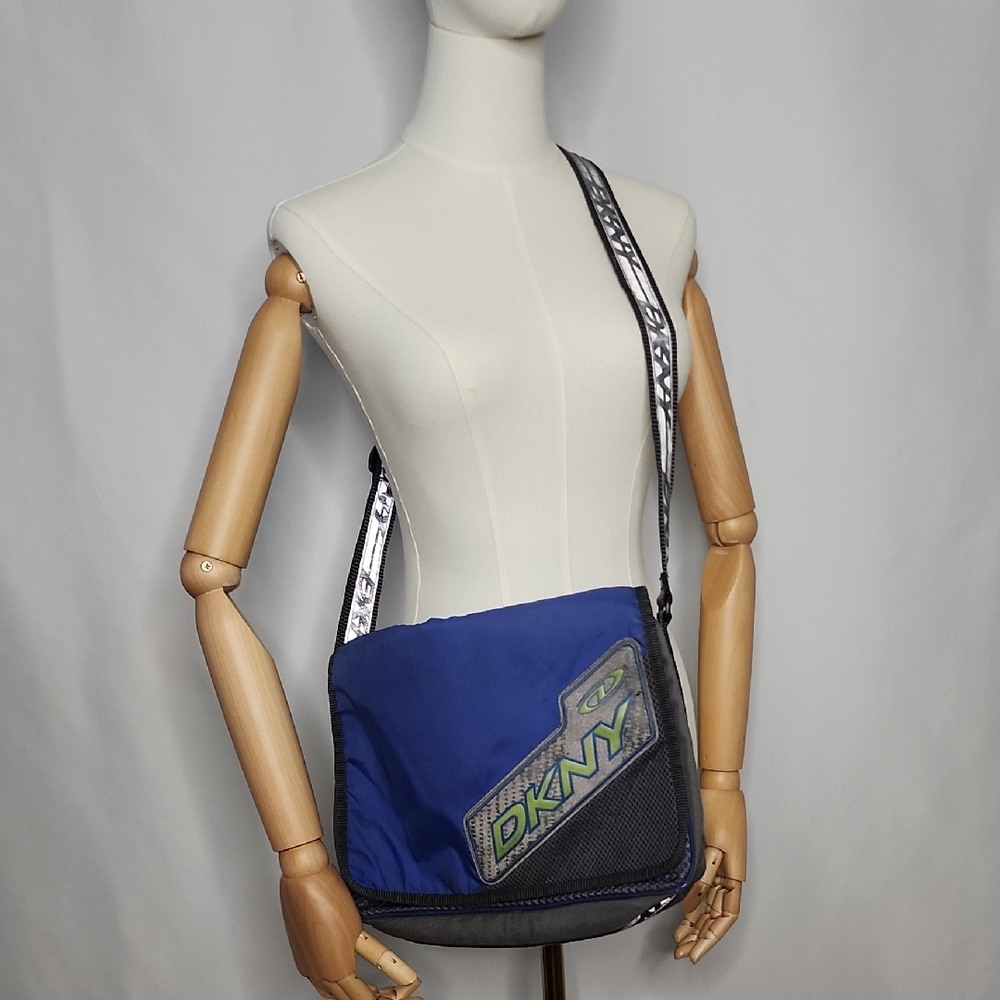 DKNY Navy and Metallic Shoulder Messenger Bag